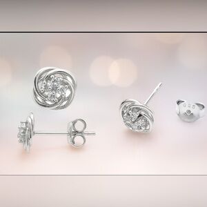 New 14K Love Knot Stud 0.21ct. Diamond Accent Matching Set Gift Ready